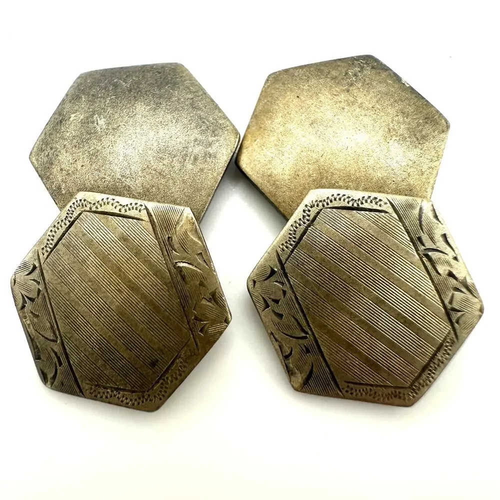S&S antique Edwardian Art Deco champagne gold tone cufflinks cuff links